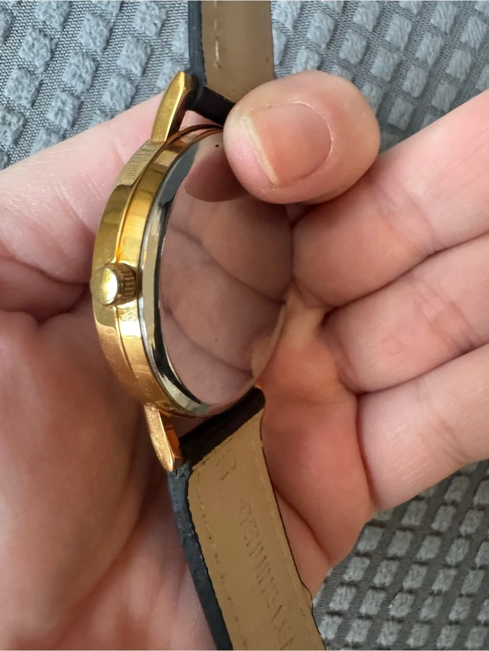 Vintage Disney Mickey Donald Daisy Watch Gold Tone Black Genuine Leather Band